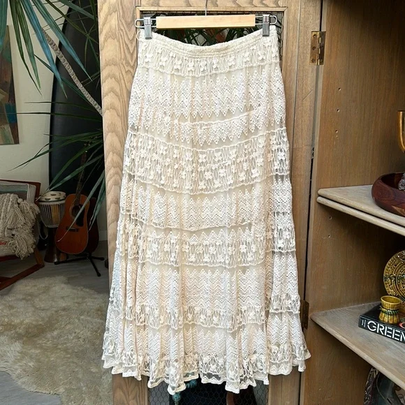 Multiples Cream Lace Tiered Maxi Skirt - Picture 1 of 11